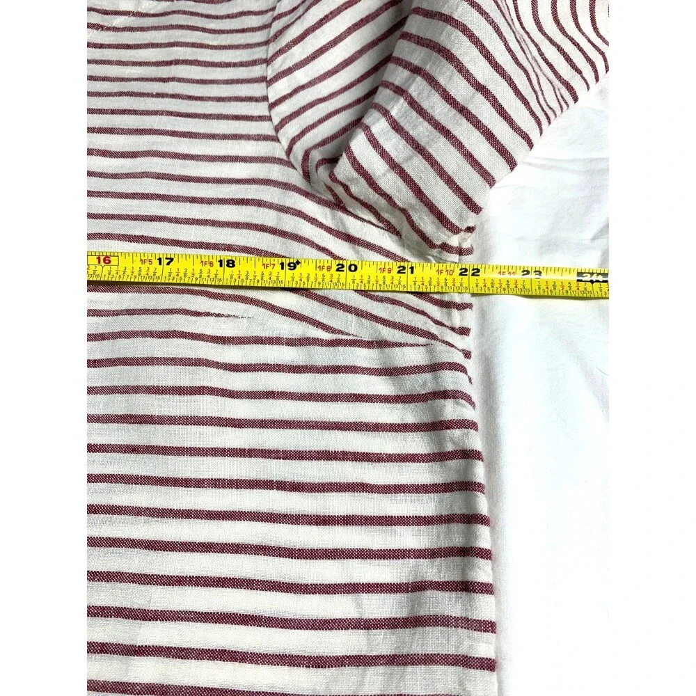 Artisan NY 100% Linen Top Womens L Burgundy White Striped Long Sleeve Boat Neck - Picture 5 of 9